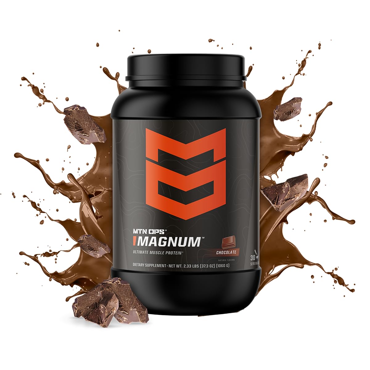 MTN OPS Magnum chocolate, vaso con mezcla, proteína aislada para entrenamiento diario