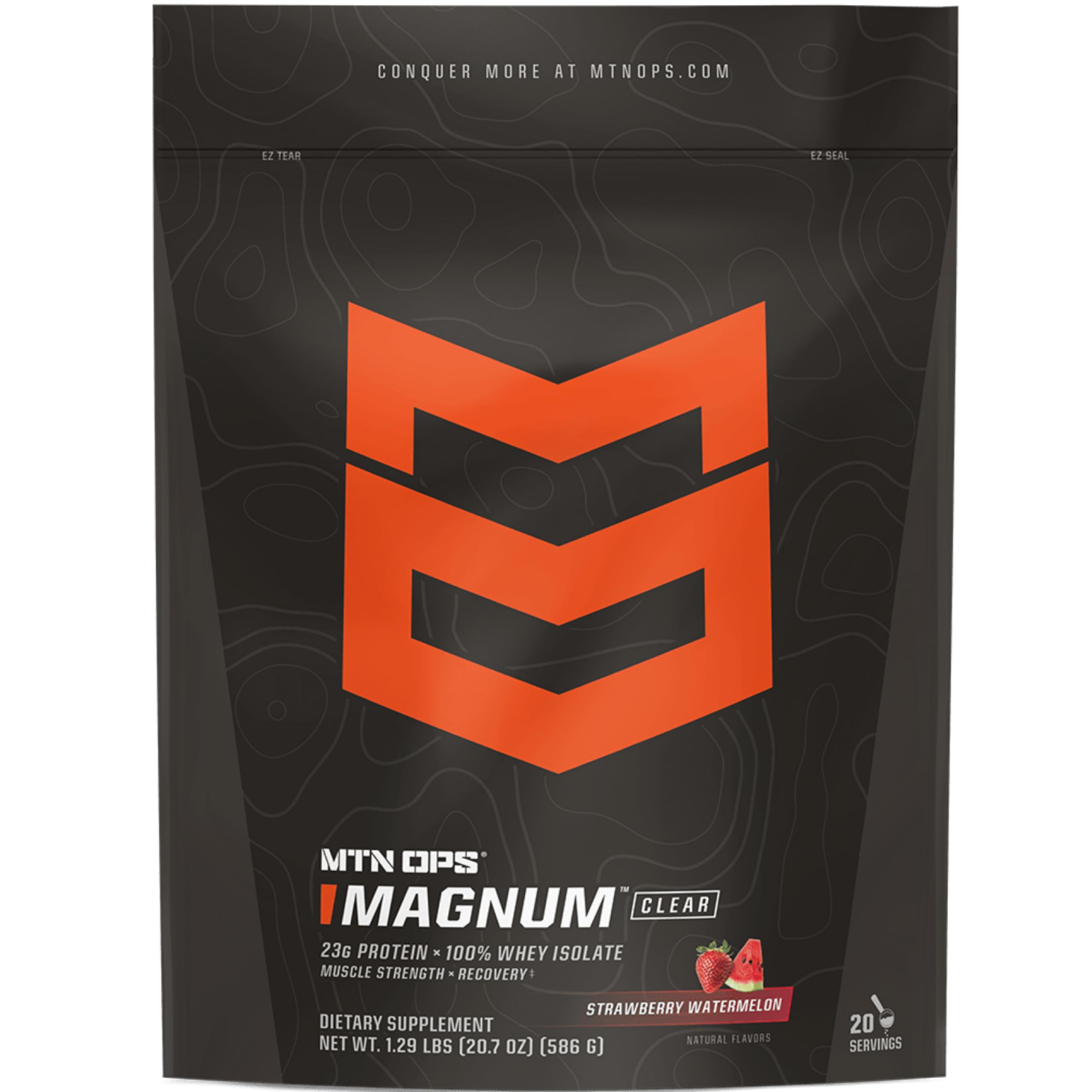 MTN OPS Magnum Clear Whey en bote, proteína clara para recuperación muscular rápida.