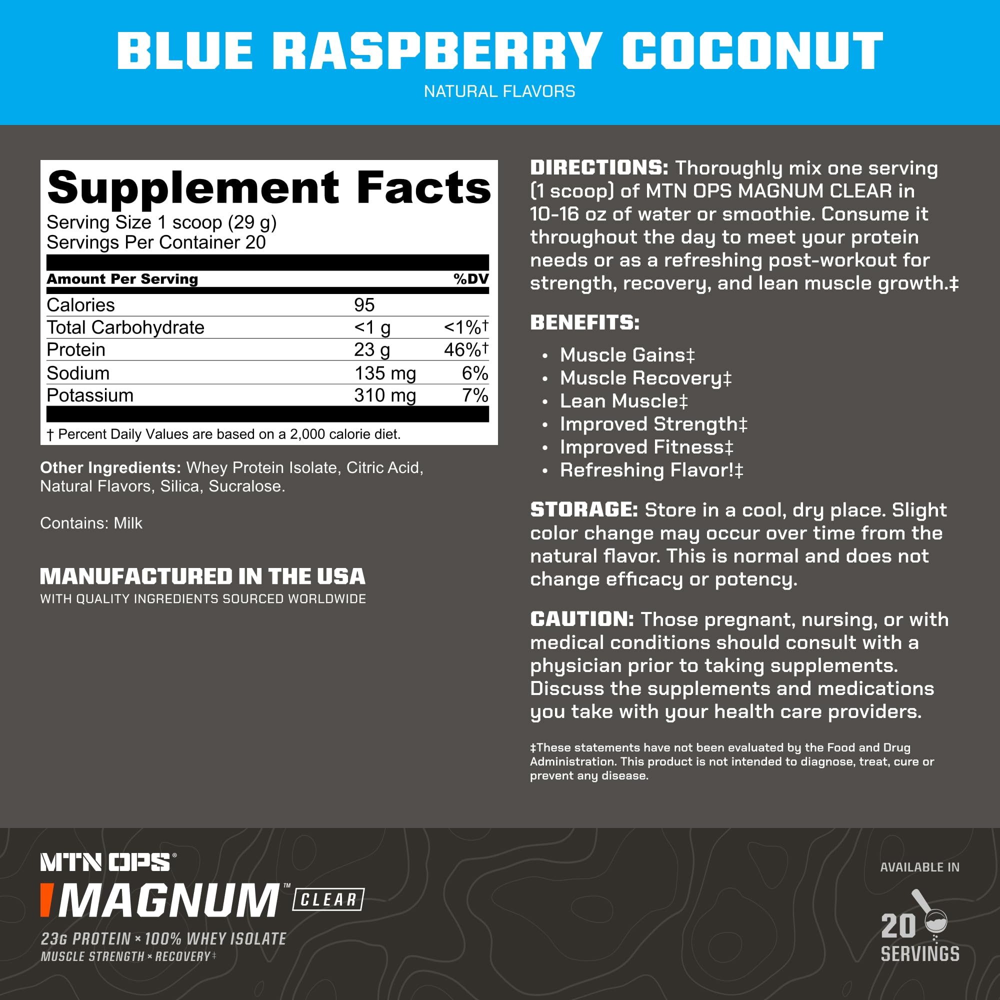 MTN OPS Magnum Clear Whey sabor arándano azul coco: sabor frutal y refrescante.