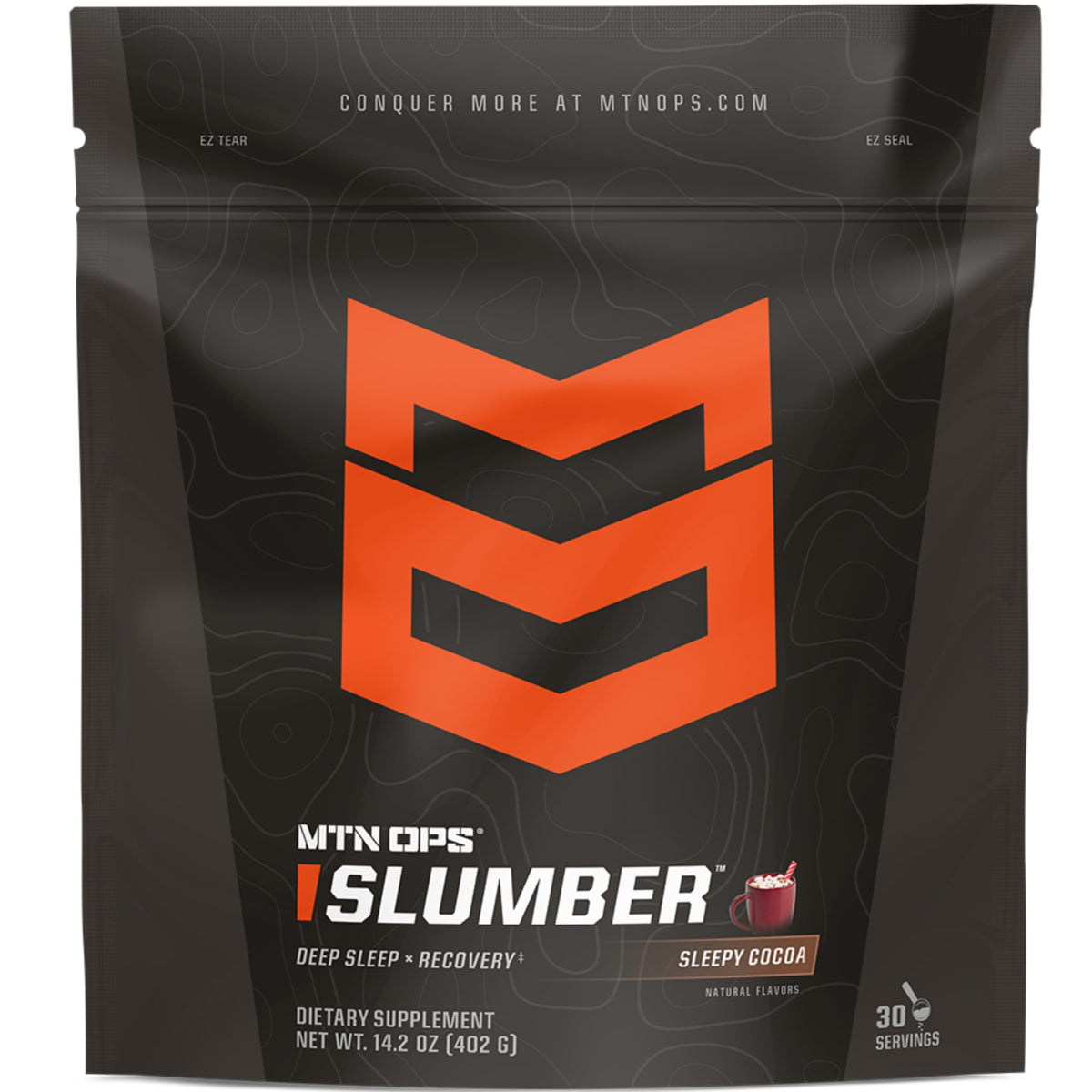 MTN OPS Slumber bote cacao, sabor reconfortante para descanso nocturno y cómodo uso nocturno.