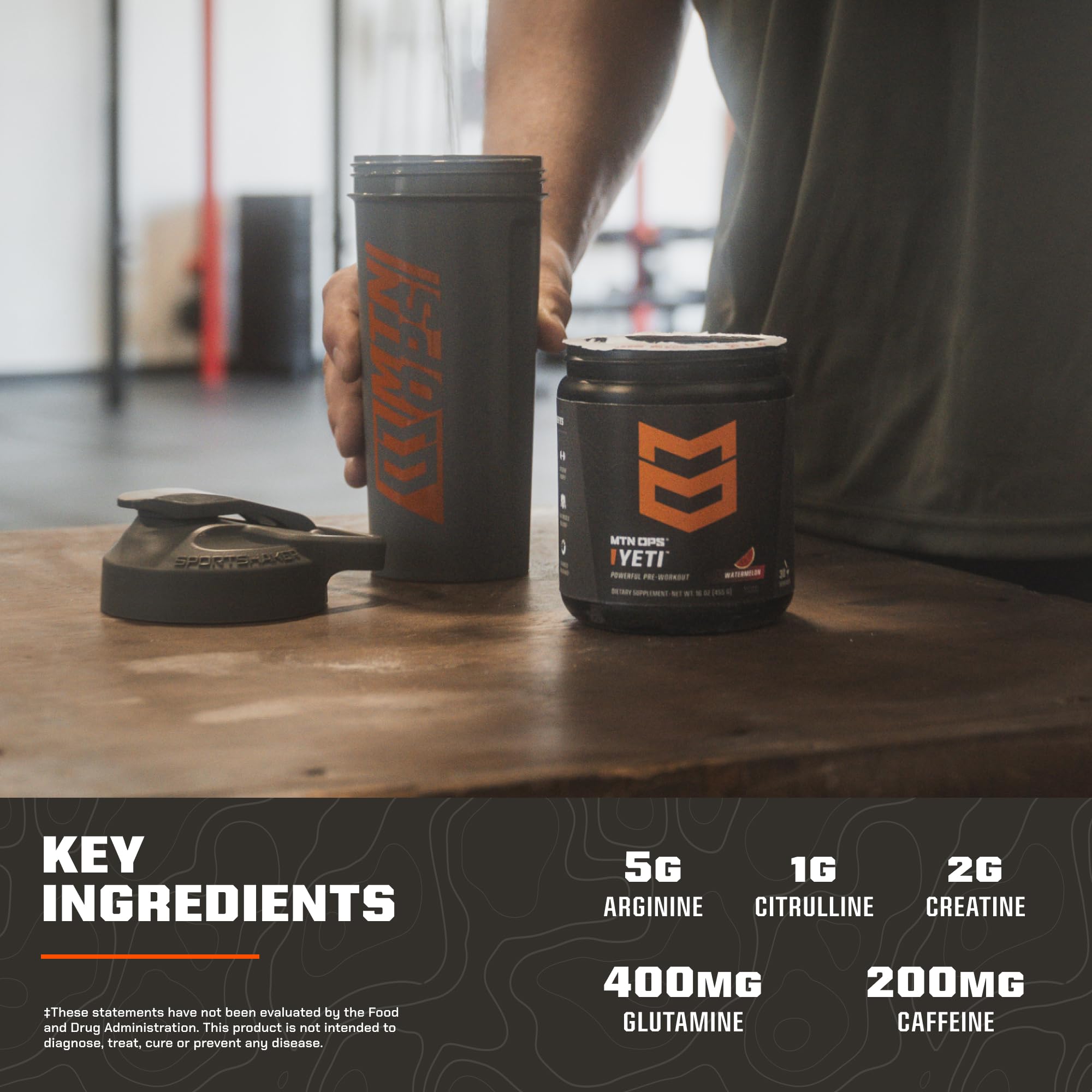 MTN OPS Yeti durante el entrenamiento en gimnasio, energía y enfoque