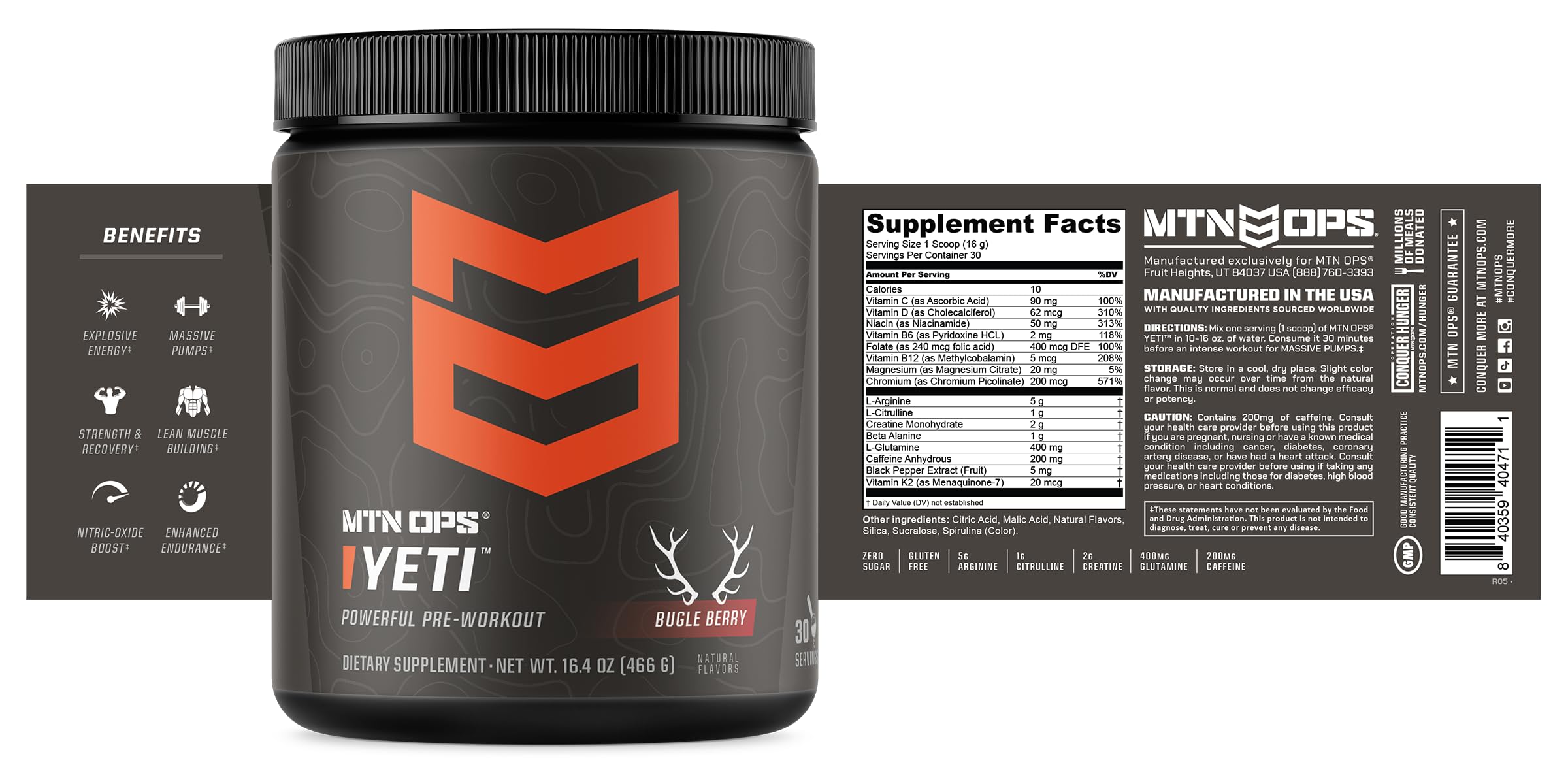 MTN OPS Yeti con beta-alanina para rendimiento en alta intensidad.