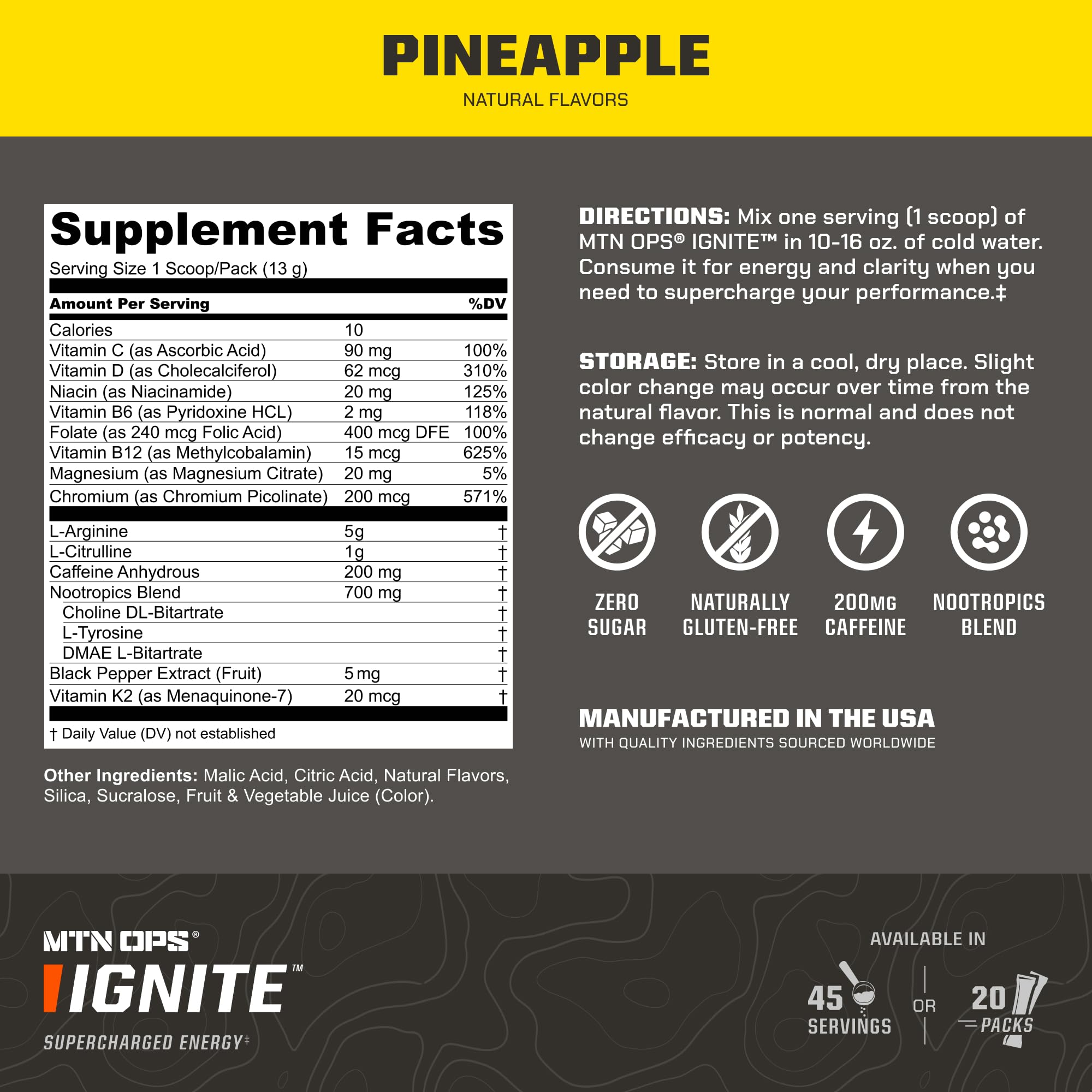 MTN OPS Ignite mezcla en agua con sabor piña