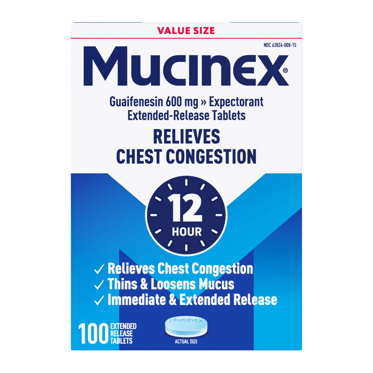 Mucinex 12 horas con tableta de liberación bi-capa para congestión torácica