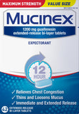 Mucinex 12h con 1200 mg, tabletas para alivio de la congestión torácica.