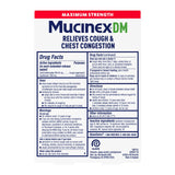 Etiqueta de Mucinex DM 12hr con ingredientes y advertencias.