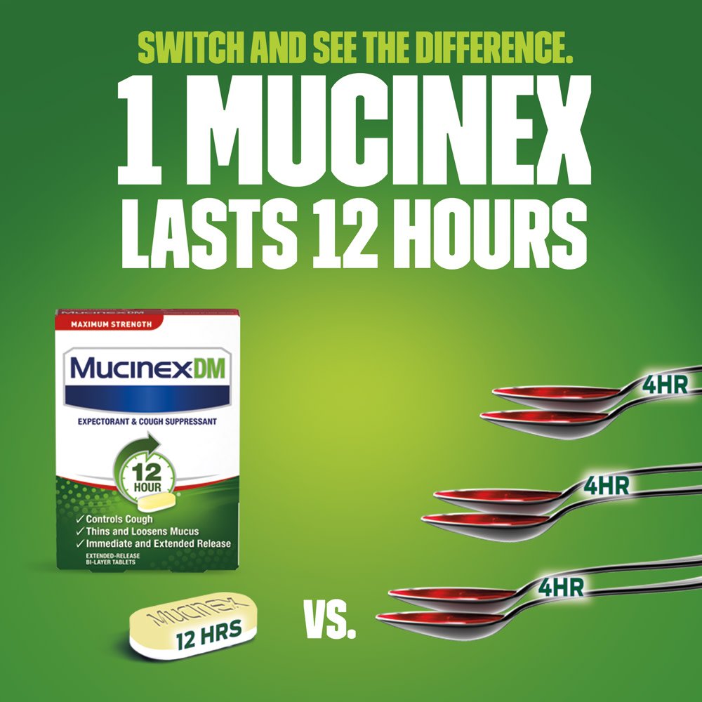 Blíster de Mucinex DM con tabletas de doble capa.
