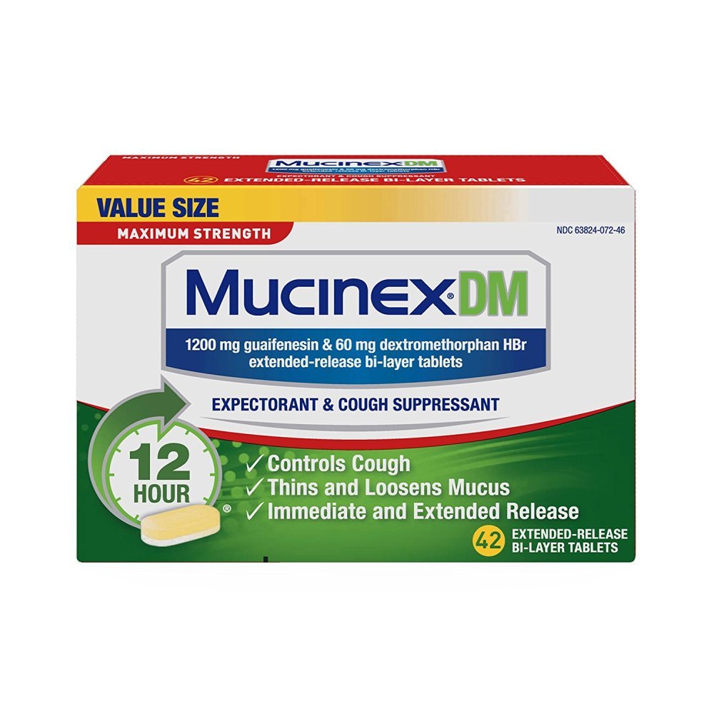 Caja de Mucinex DM 12 horas, alivio de congestión torácica.