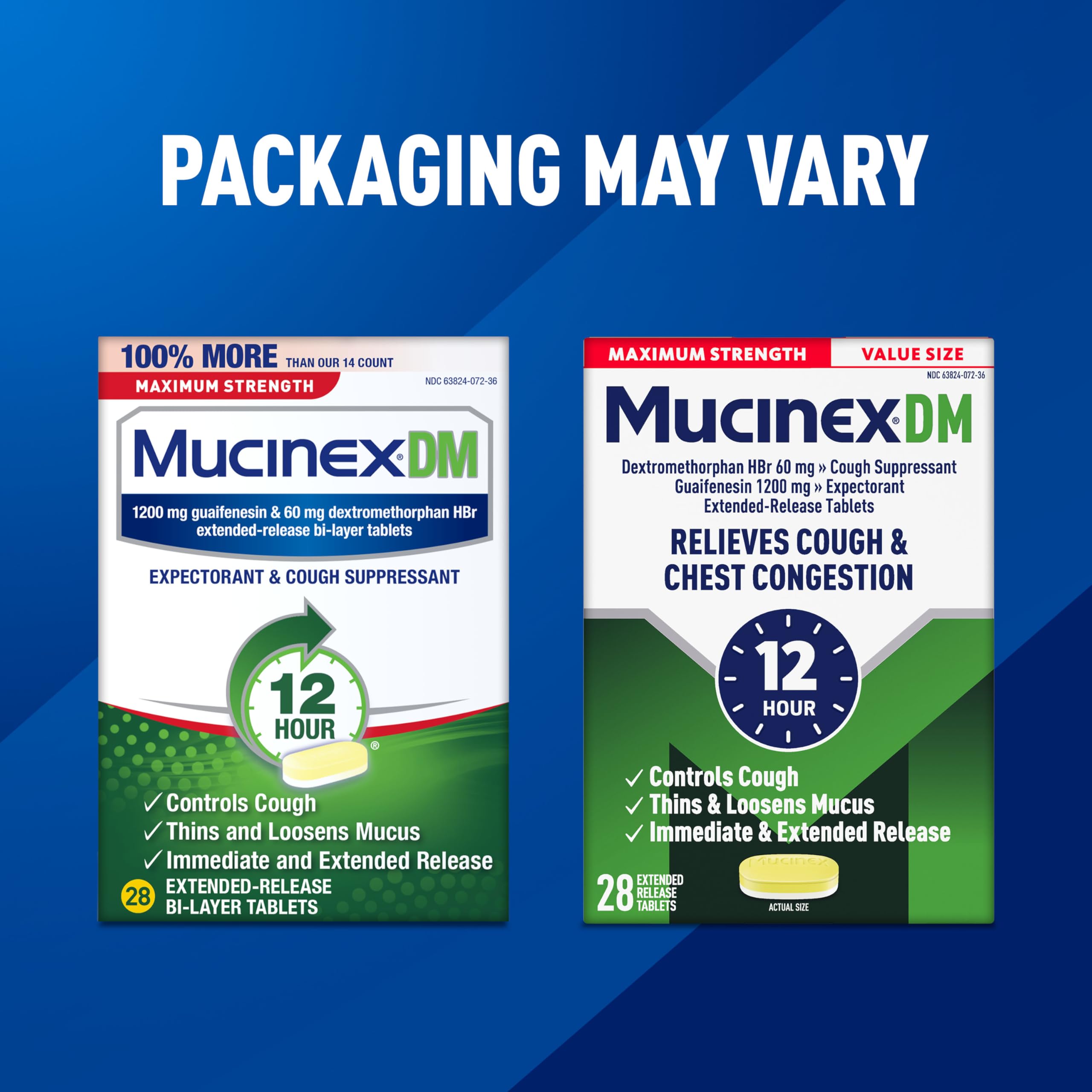 Tabletas dentro de la caja de Mucinex DM