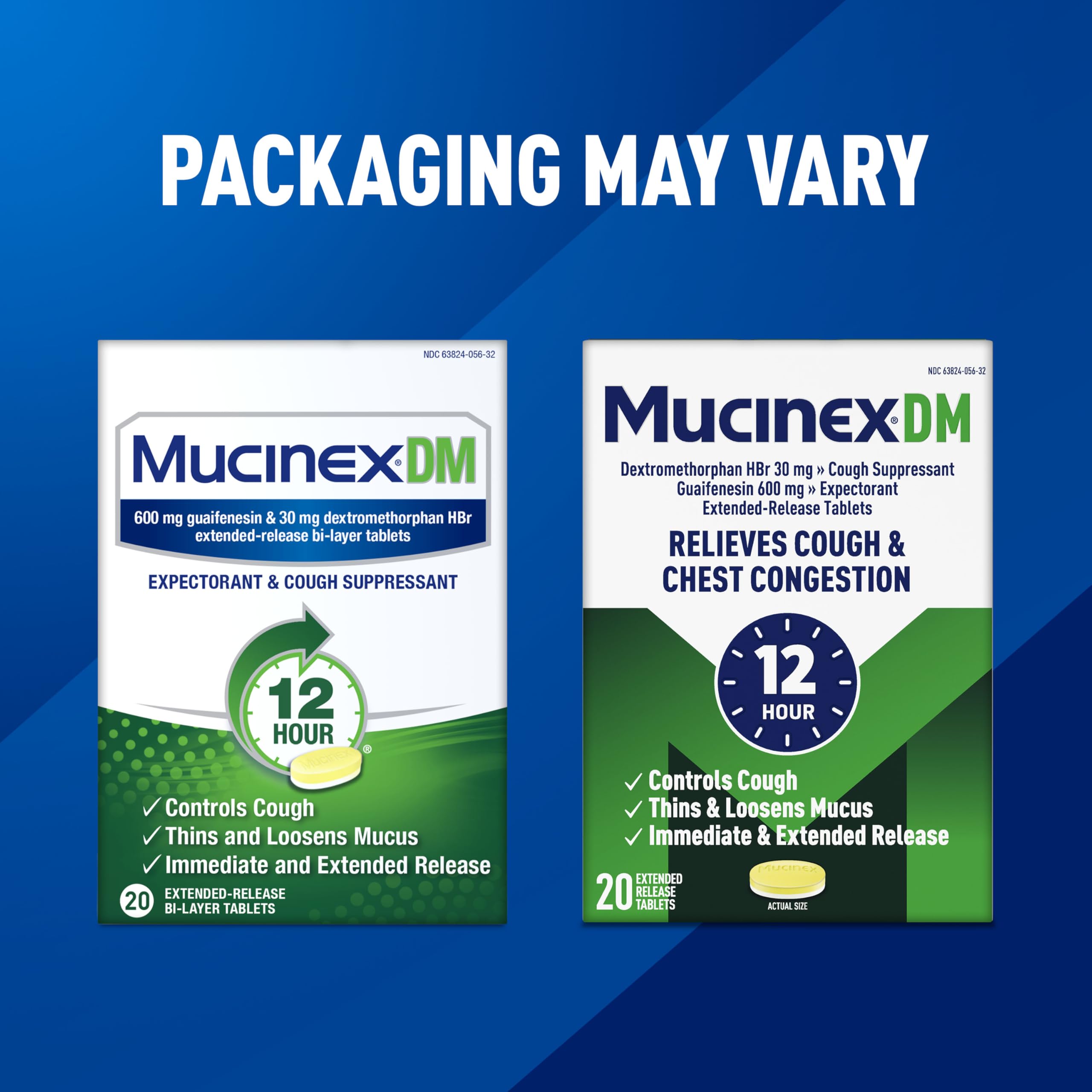 Tabletas de liberación prolongada Mucinex DM reducen la tos molesta.