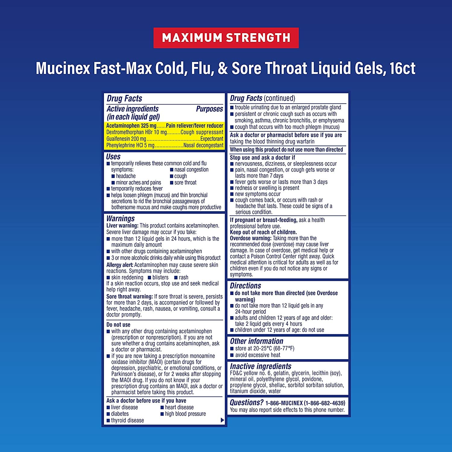 Mucinex Fast-Max caja-estuche, empaque para resfriado y gripe