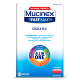 Caja de Mucinex Fast-Max Caplets para alivio de múltiples síntomas del resfriado.