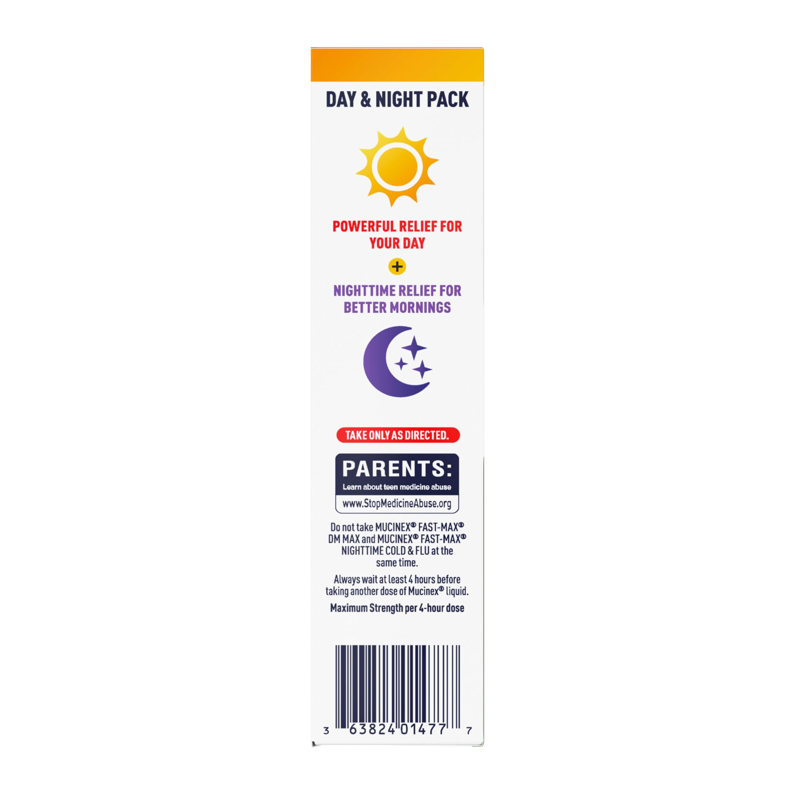 Ingredientes activos clave en Mucinex DM y Nightshift destacados en etiqueta.