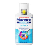Mucinex Fast-Max, frente de la botella, alivio para tos y congestión.