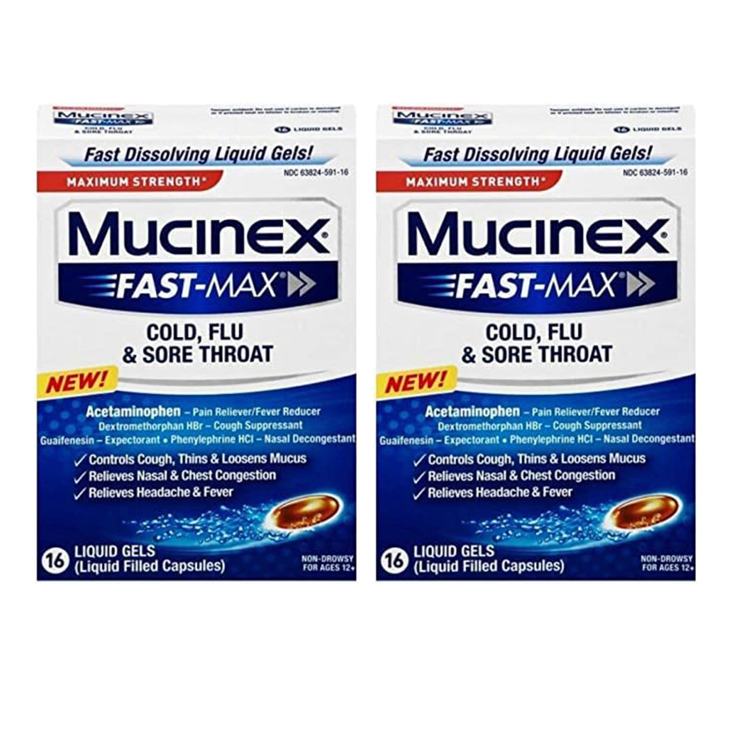 Mucinex Fast-Max gel líquido, botella, para alivio rápido de síntomas del resfriado