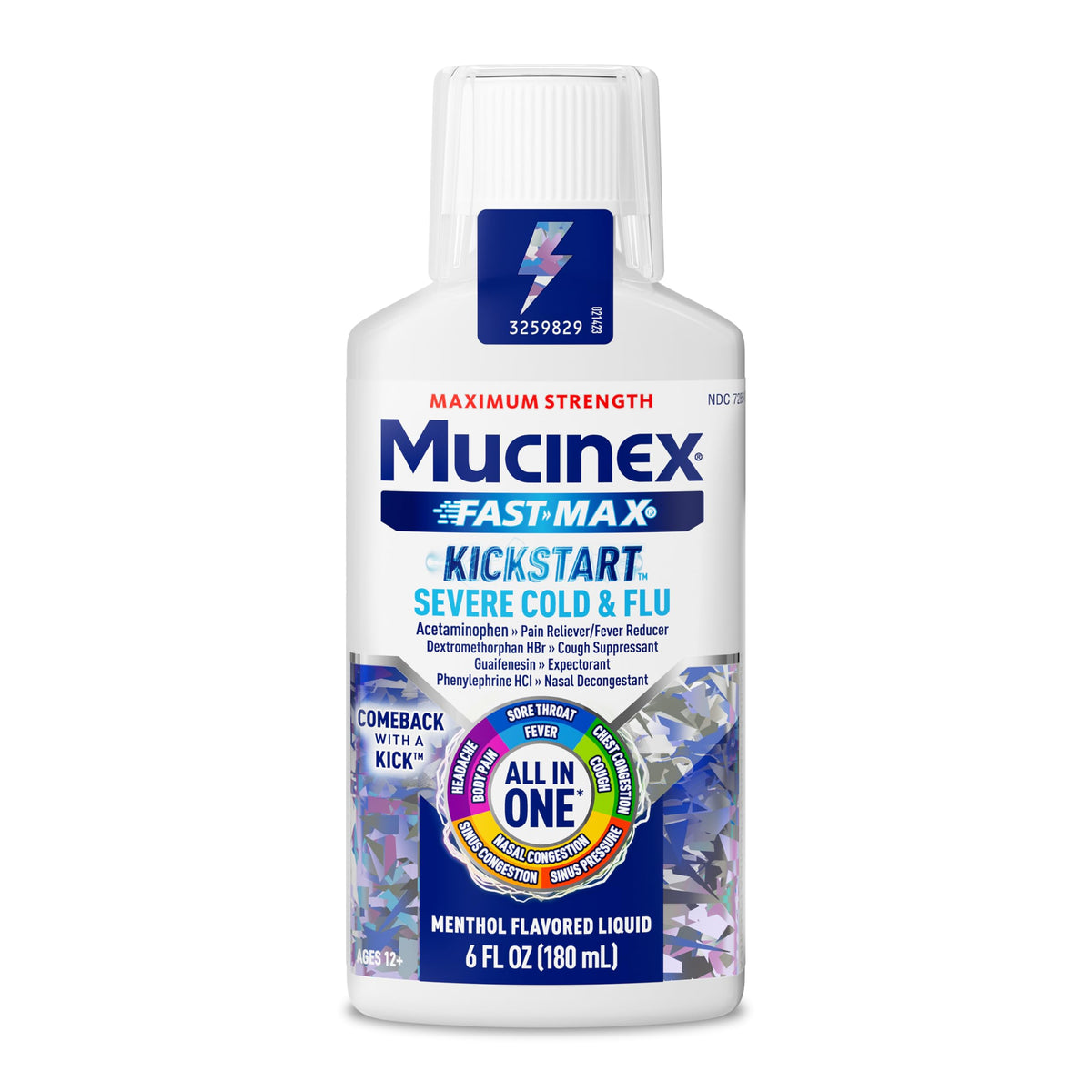 Mucinex Fast-Max Kickstart, botella, alivia la congestión nasal.