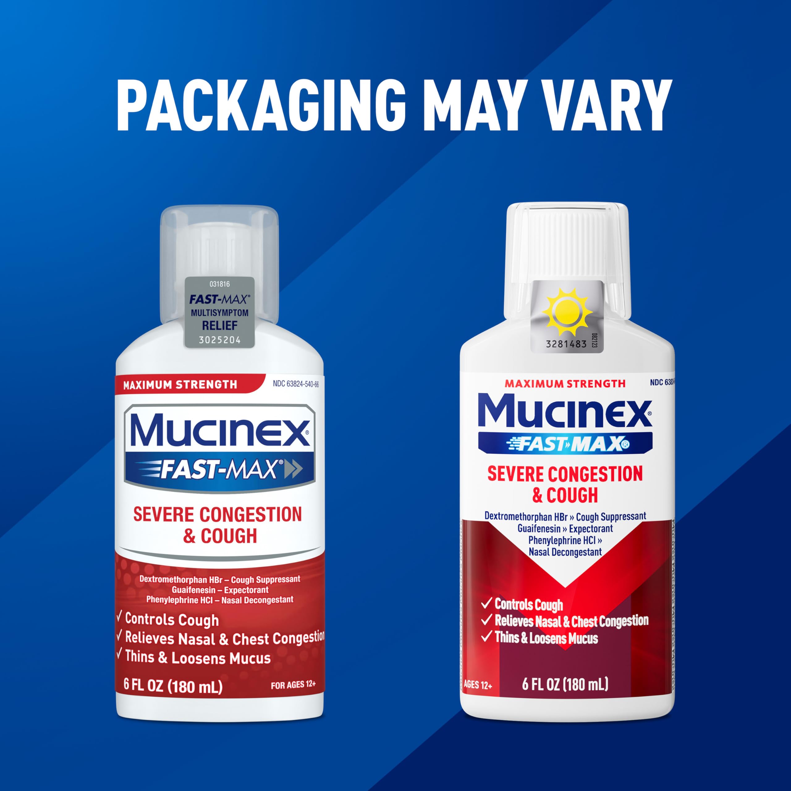 Envase de Mucinex Fast-Max con líquido multisíntomas