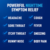 Botella Mucinex Nightshift Cold & Flu 6oz, uso nocturno para molestias.
