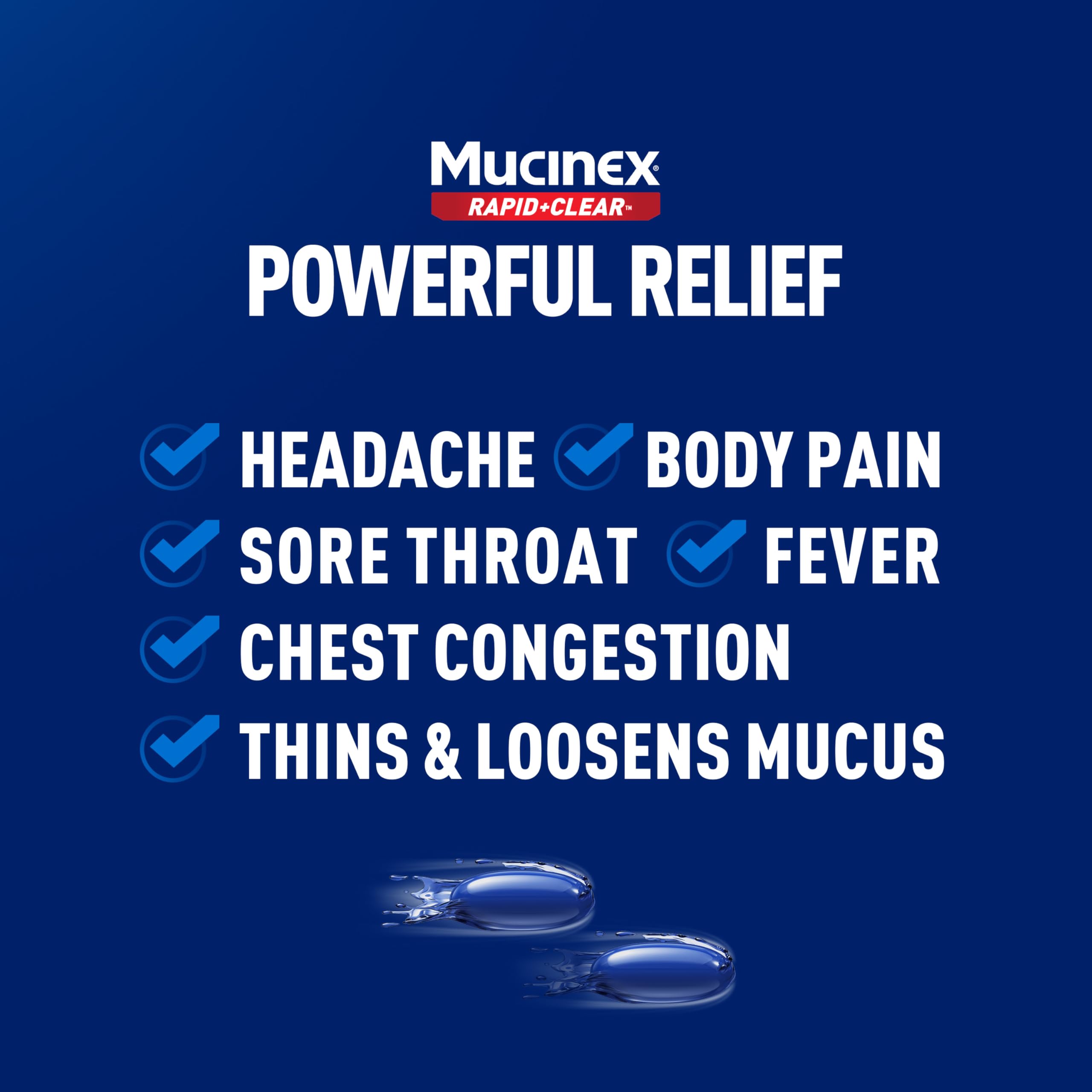 Mucinex Rapid Clear geles para fiebre y dolor corporal