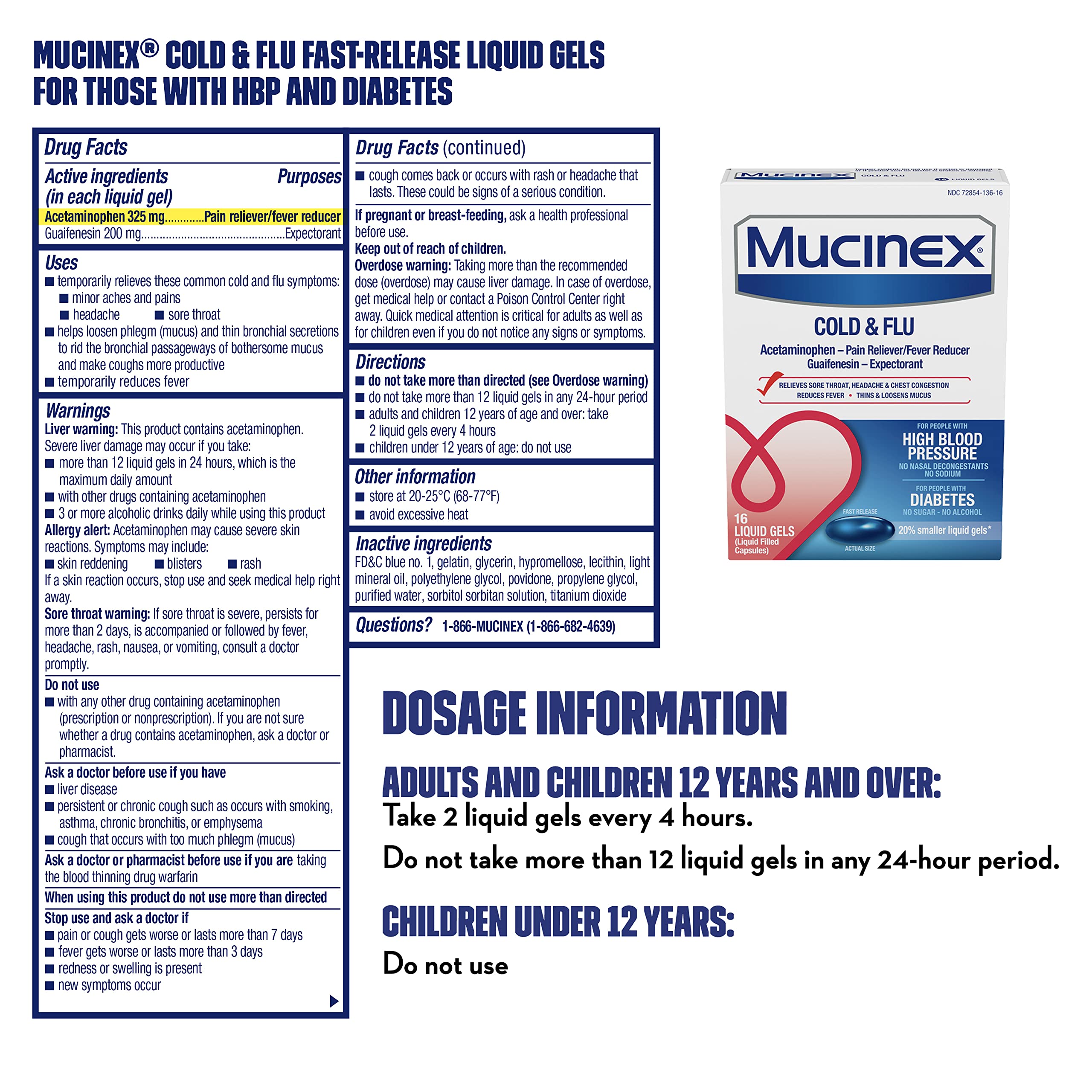 Caja de Mucinex, envase destacado con sin sodio y sin alcohol.