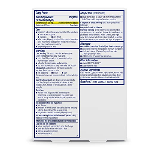 Etiqueta de Mucinex, ingredientes acetaminofén y guaifenesina descritos.