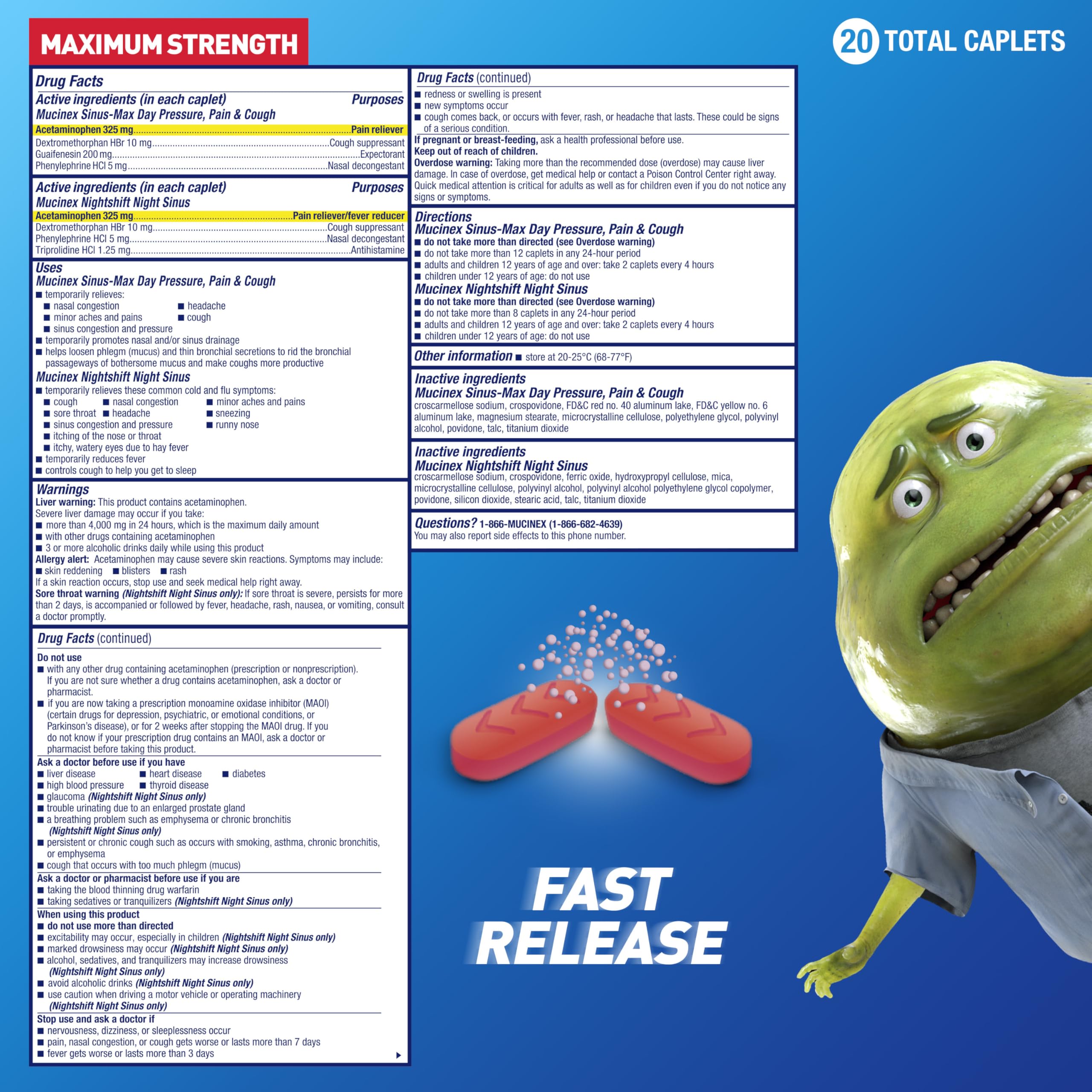 Acción de liberación rápida de Mucinex Sinus-Max Día