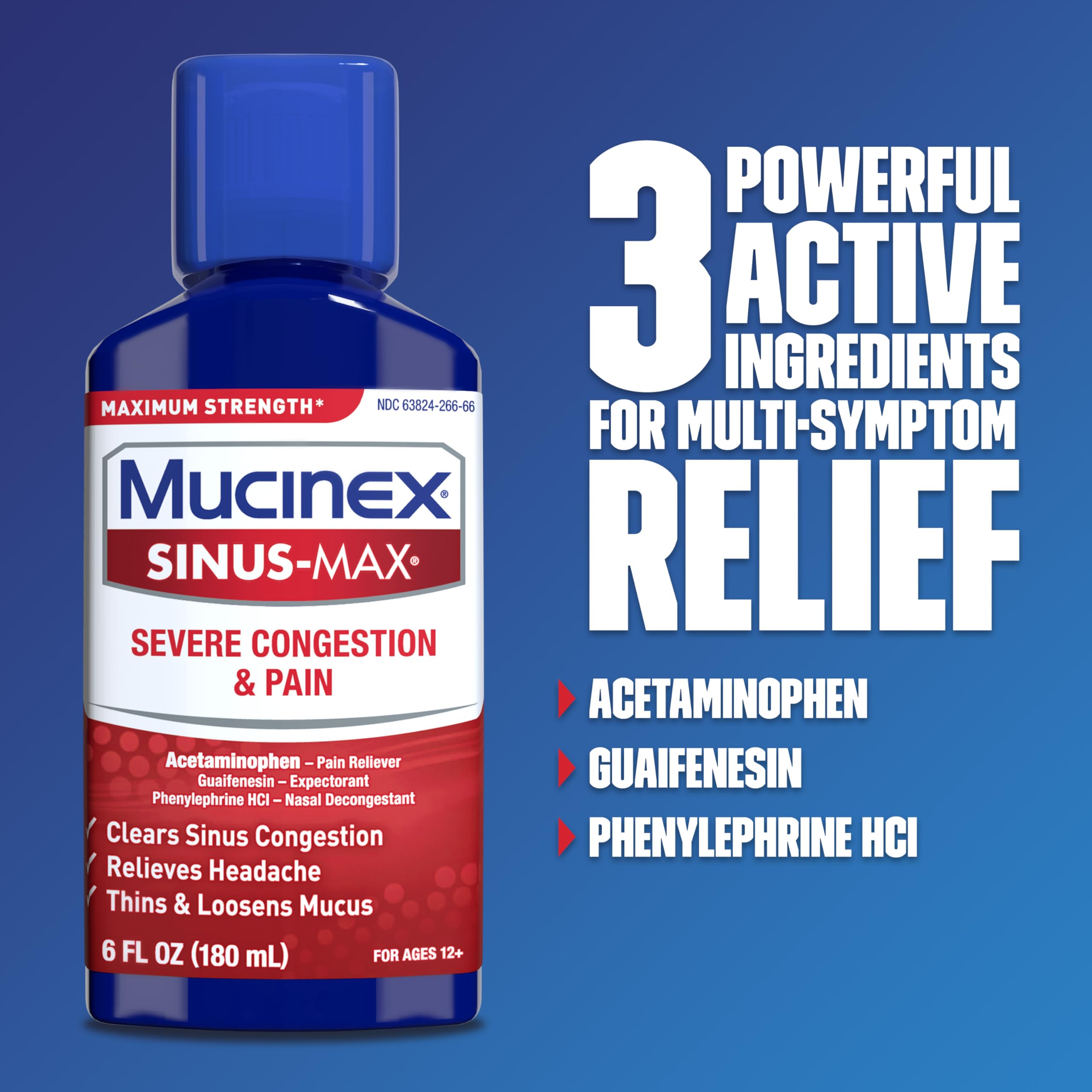 Mucinex Sinus-Max contiene guaifenesina para aflojar la mucosidad.