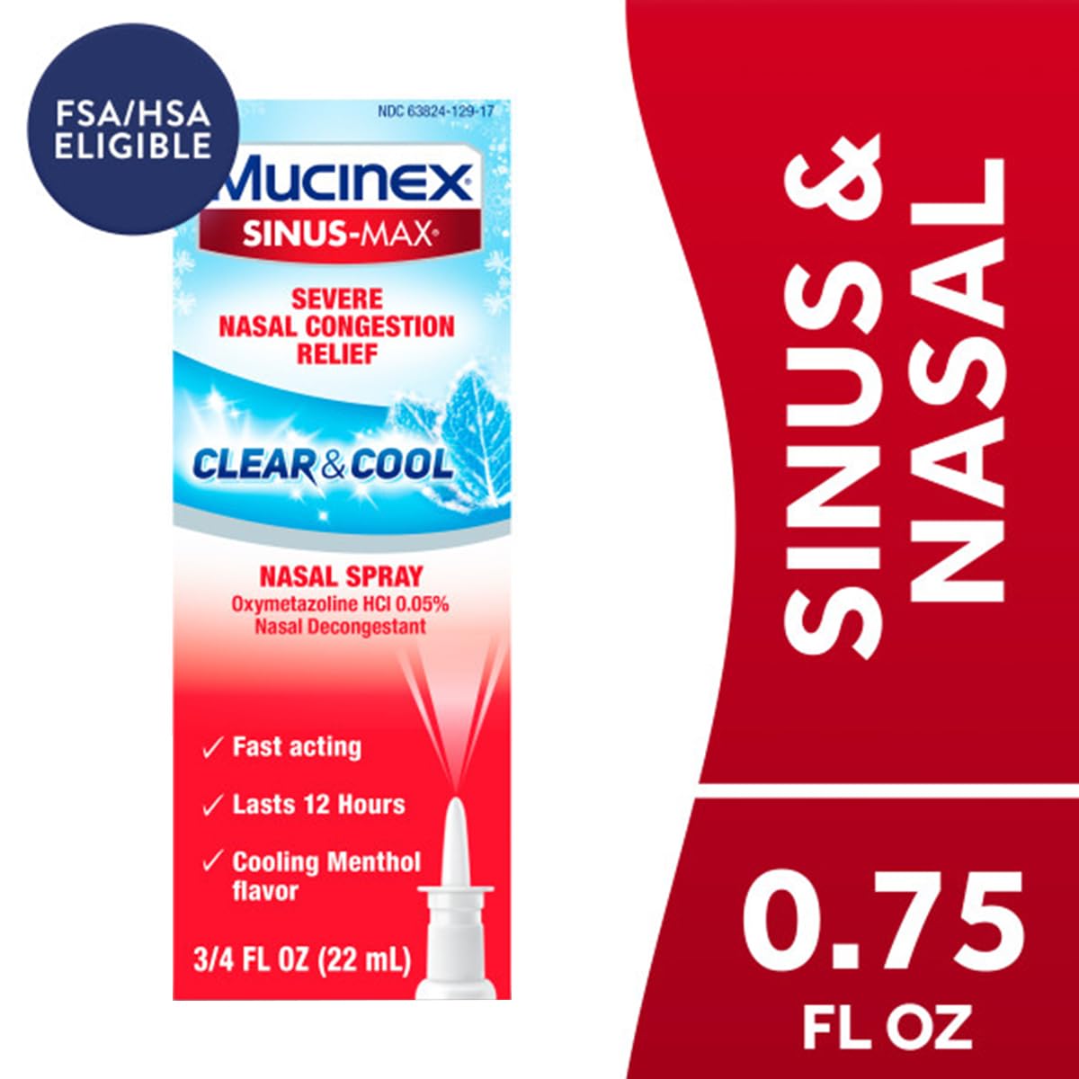 Mucinex Sinus-Max mentol-frio en aerosol nasal: sensación fresca para despejar vías