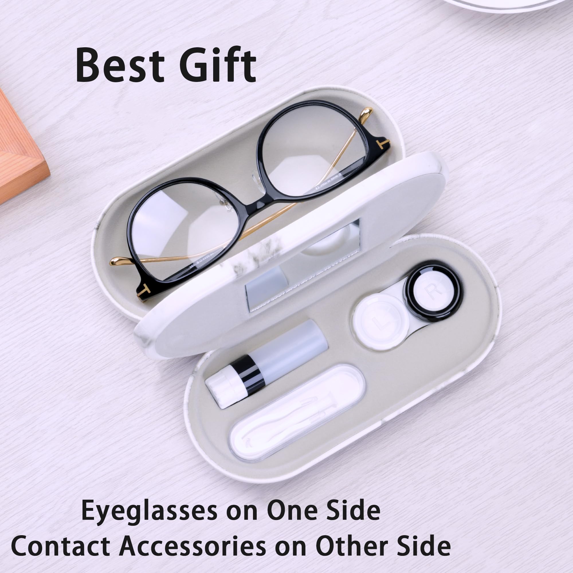Espejo integrado en estuche Muf para quitar lentes.