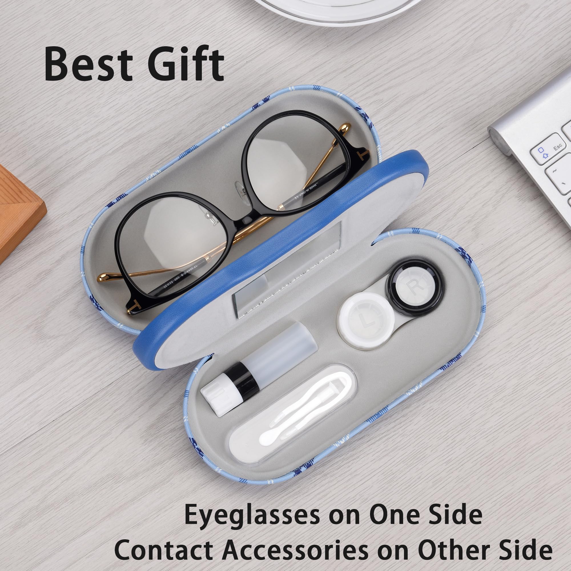Muf con espejo integrado en el compartimento de lentes para ajustes rápidos.