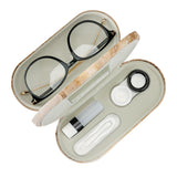 Estuche Muf 2 en 1 con espejo para lentes y gafas, diseño práctico.