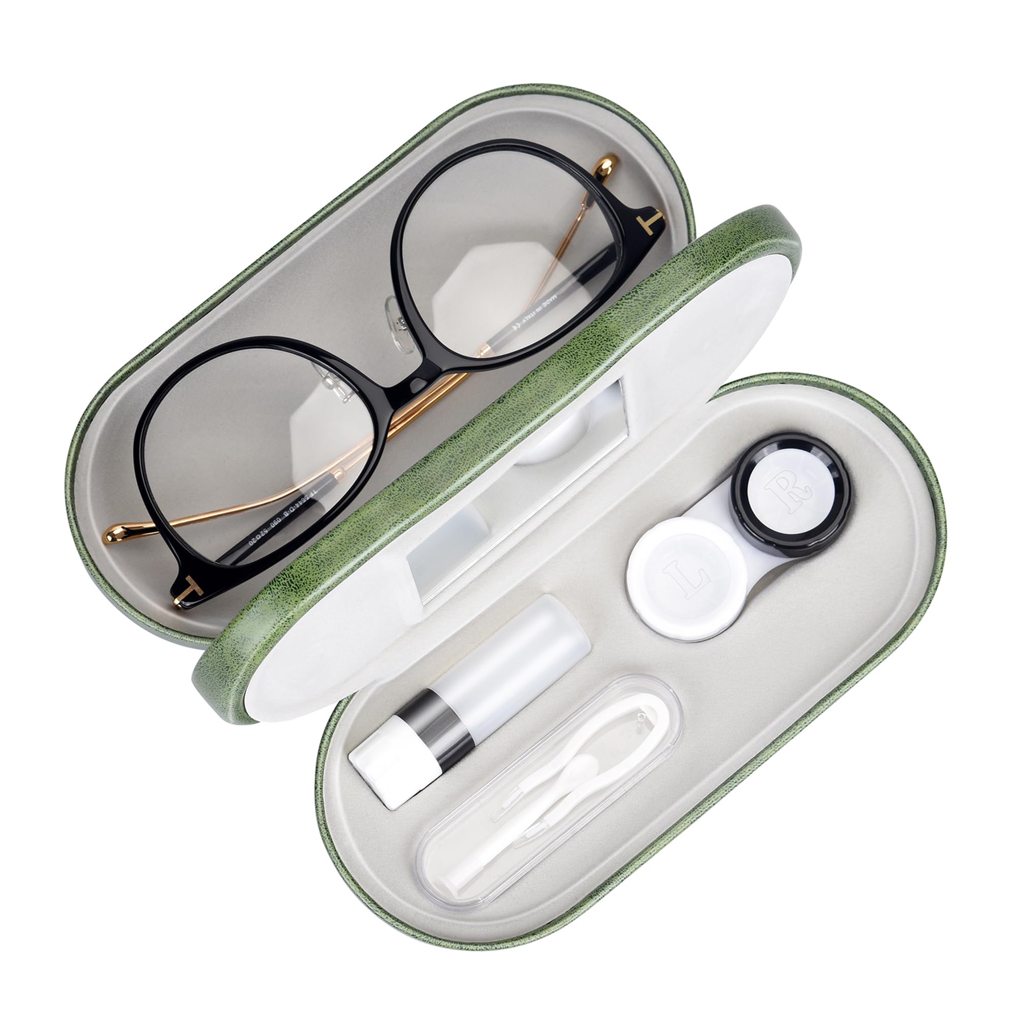 Estuche muf doble cara para lentes y gafas con espejo, práctico para viaje.
