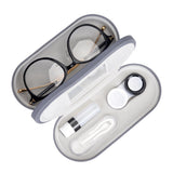 Estuche Muf con doble cara y espejo para gafas y lentes; práctico para uso diario.