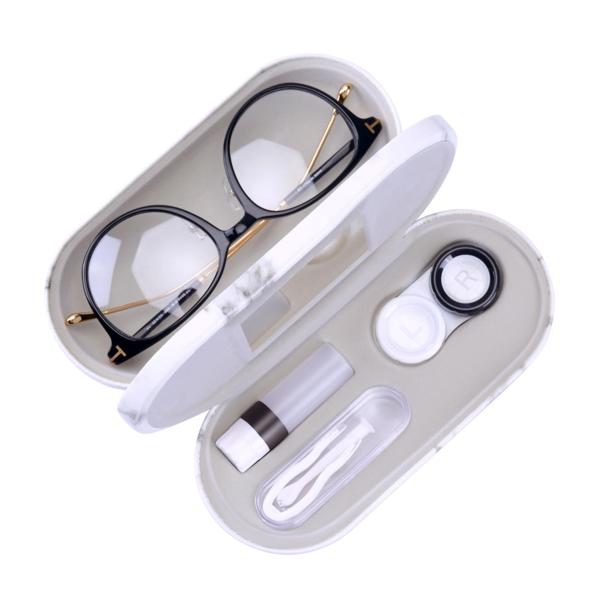 Muf estuche dos en uno para lentes y gafas con espejo.
