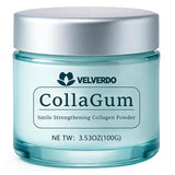 Mujruko Velverdo polvo dental con colágeno para esmalte más fuerte.