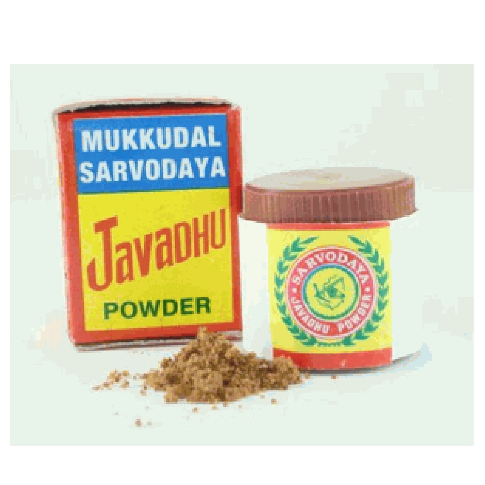 Polvo Javadhu de Mukkudal Sarvodaya para piel humana, ideal para aplicar suave en la piel.