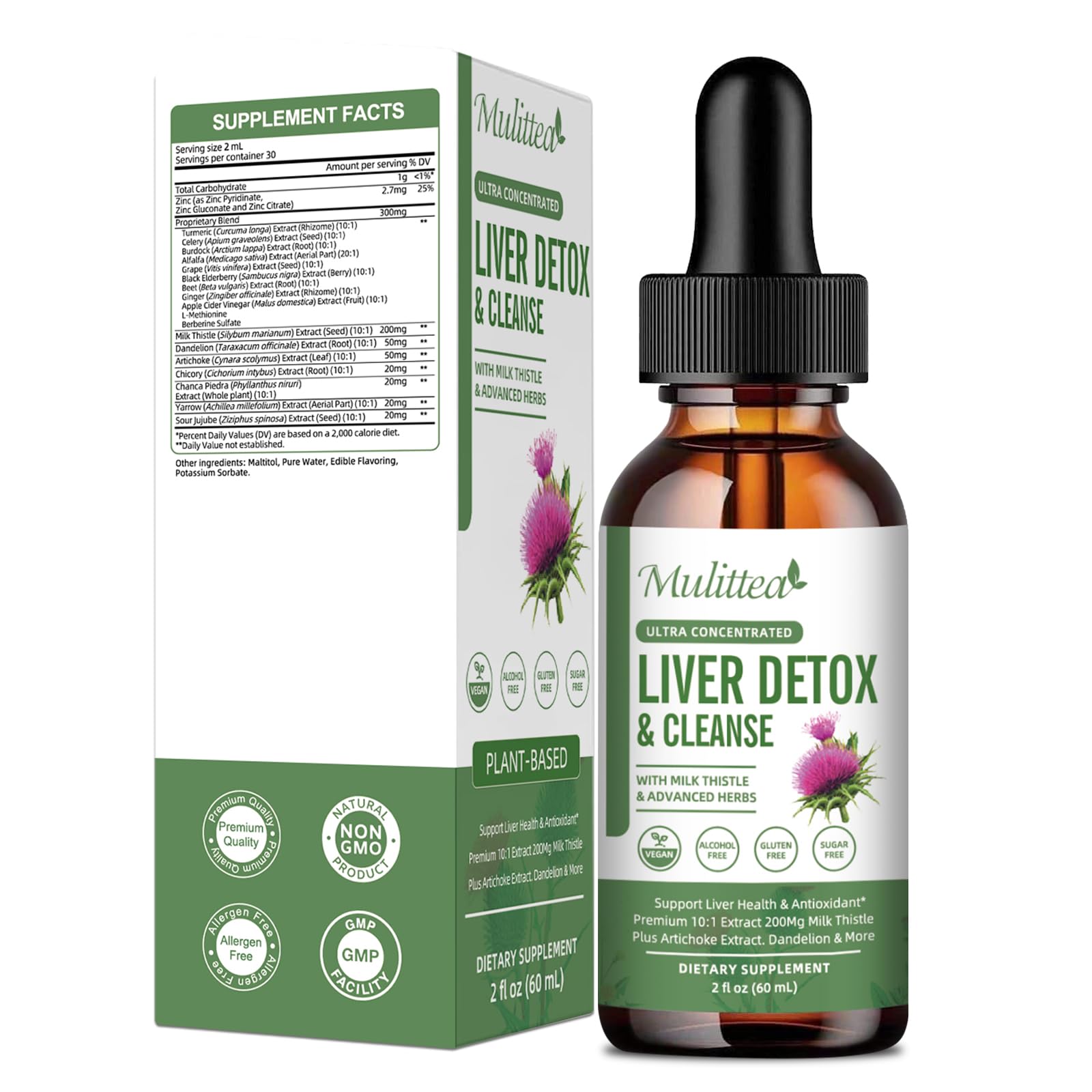 Mulittea botella-gotas salud hepática, apoyo suave para el hígado