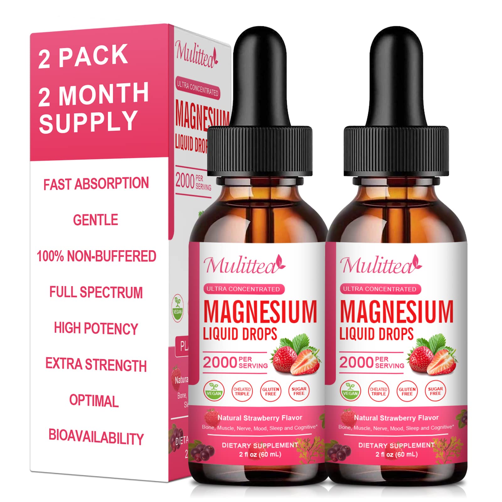 Mulittea Magnesium Glycinate Líquido con gotero para dosis fáciles