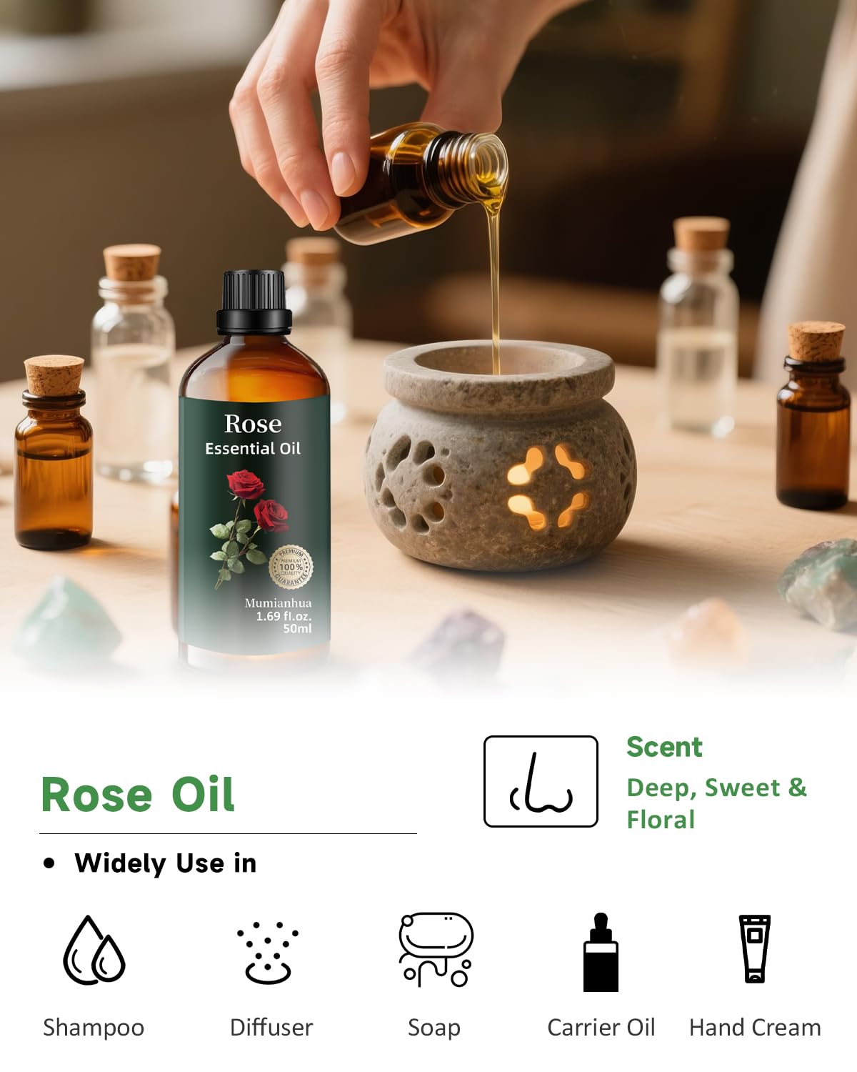 Mumianhua Aceite de Rosa para perfumes y velas artesanales.