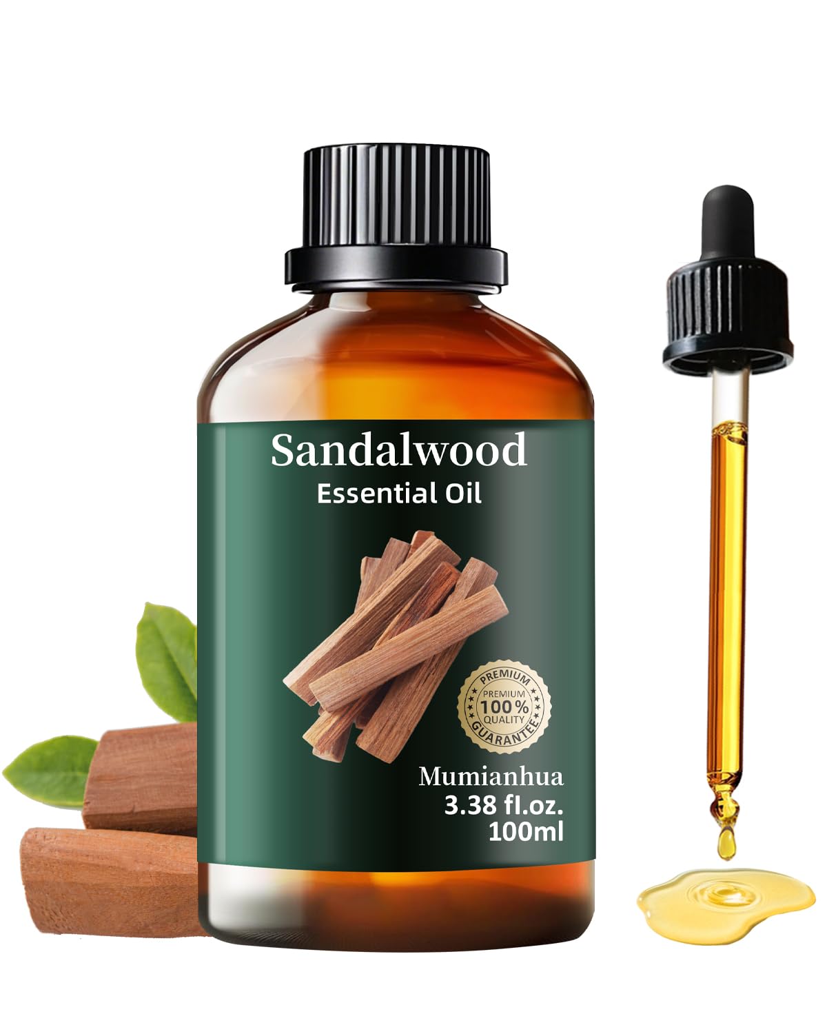 Mumianhua Aceite Esencial de Sandalo, vertido en botella para meditacion profunda.