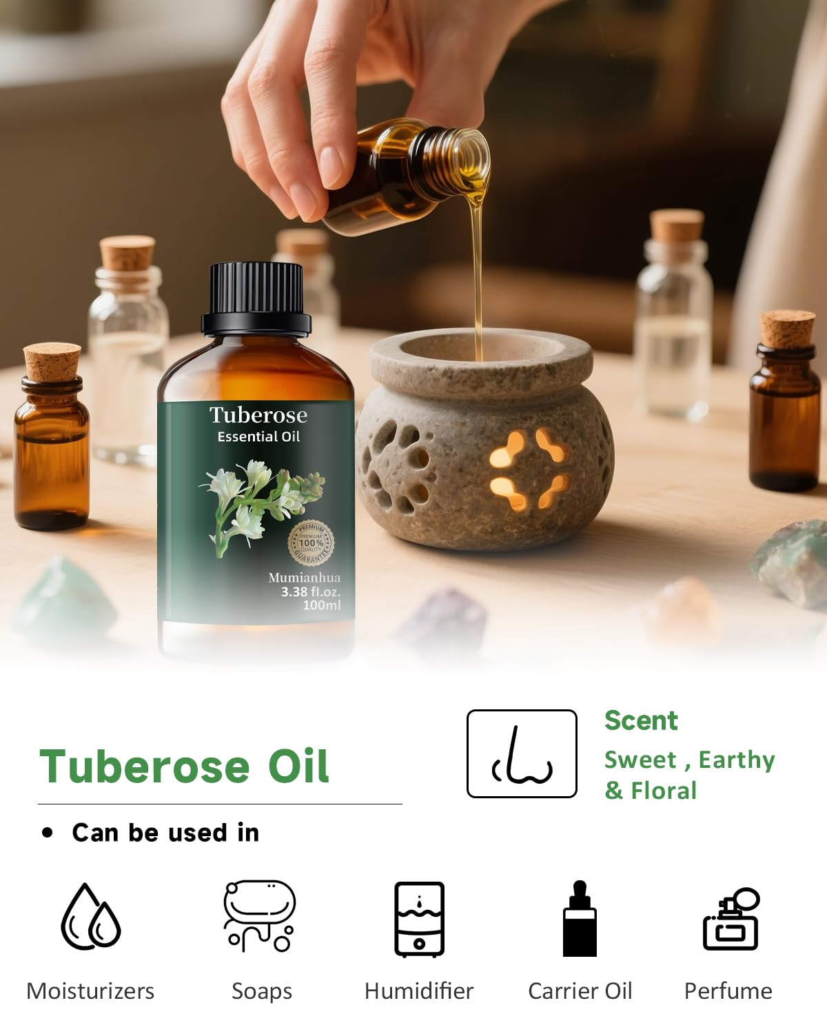 Mumianhua Aceite para velas artesanales, realza tu ritual con aroma floral.