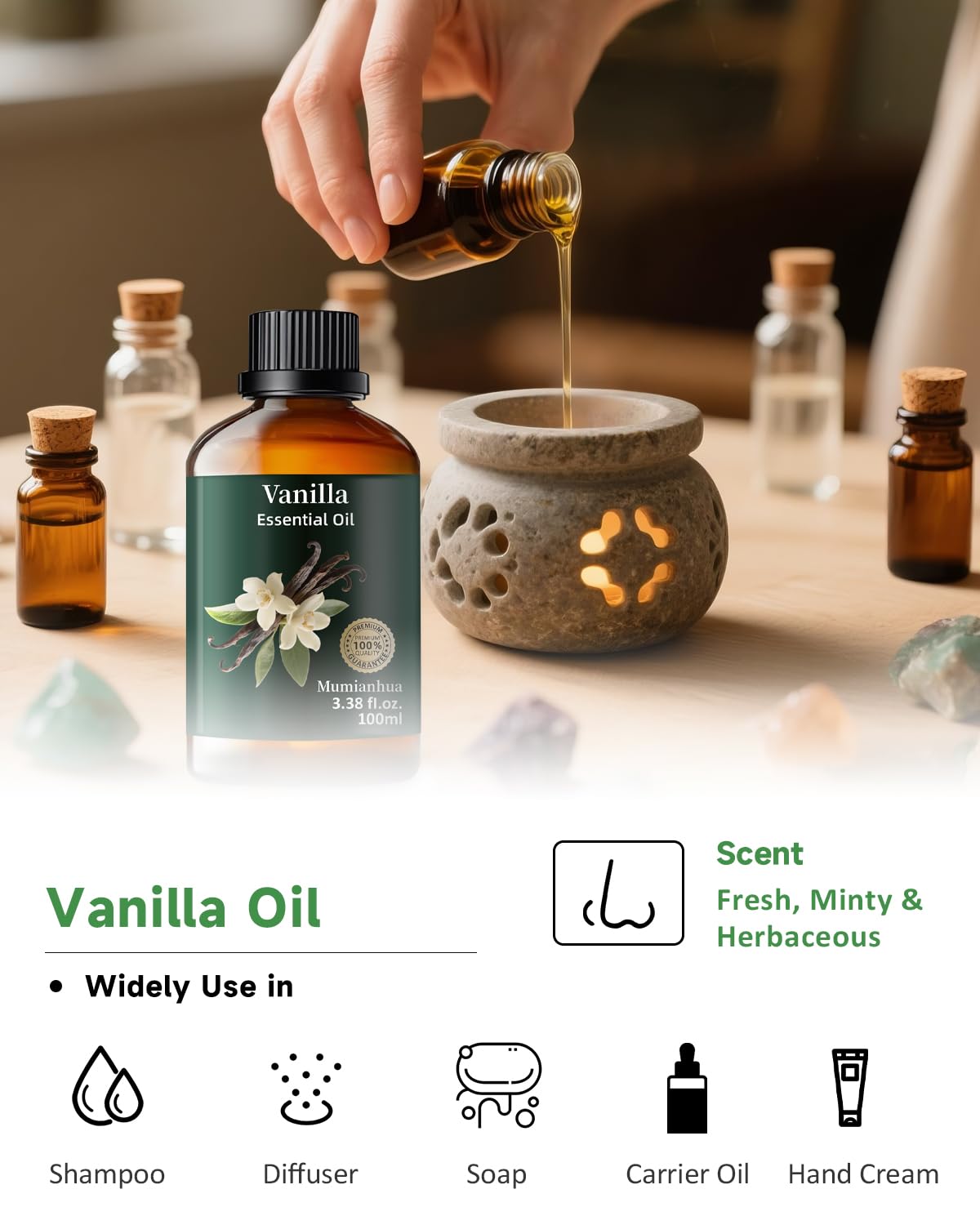 Mumianhua Aceite vainilla para jabón y baño: potenciador de fragancias artesanales