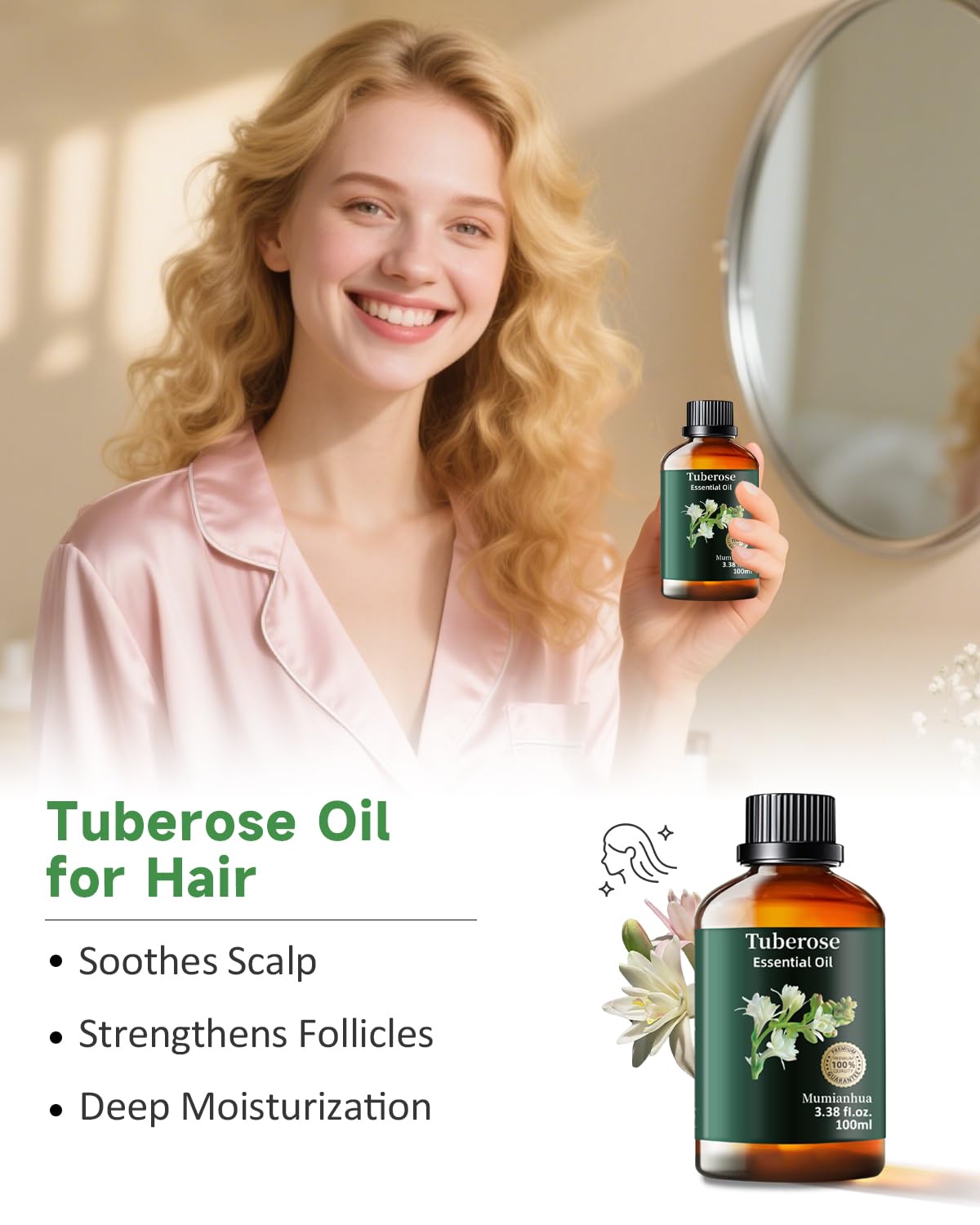 Mumianhua Tuberosa en suero para cuidado facial, aporta una nota floral suave en la piel.