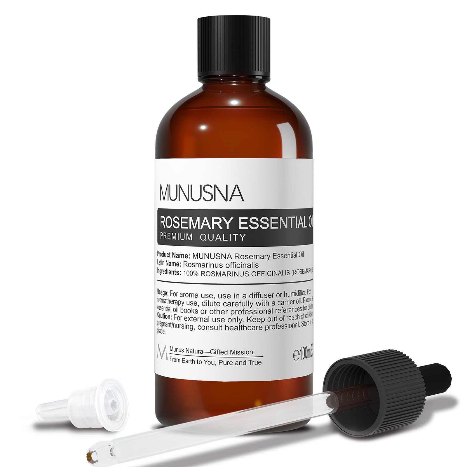 MUNUSNA Romero: botella de aceite esencial de 100 ml para aromaterapia.