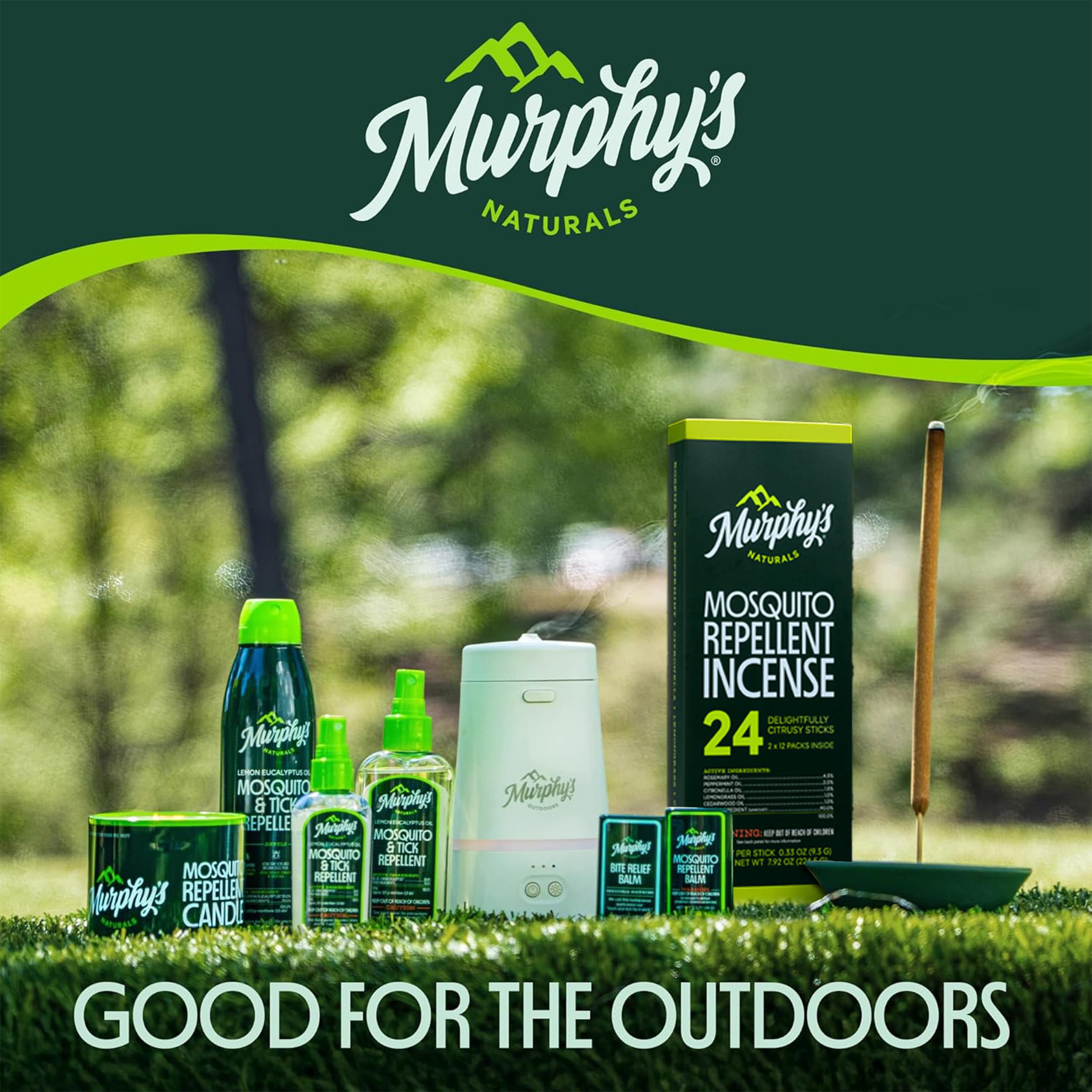 Uso exterior Murphy's Naturals para campamento y patio con aroma natural.