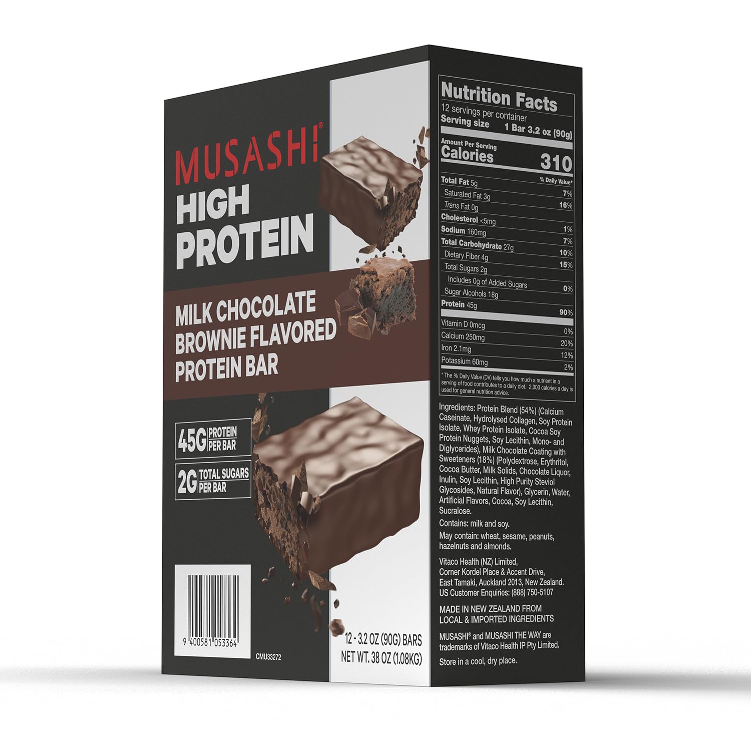 Barra MUSASHI con 2 g de azúcar, snack ligero y saludable.