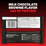 MUSASHI chocolate leche brownie, barra cremosa para merienda post-entrenamiento.