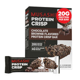 MUSASHI Protein Crisp Bar chocolate brownie, barra de 60 g para recuperación post-entrenamiento.