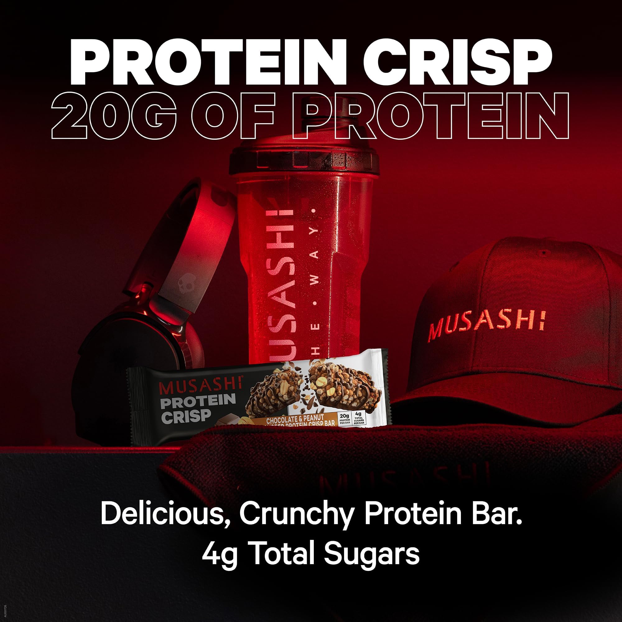 MUSASHI Bar Protein Crisp para llevar, snack conveniente en cualquier lugar.