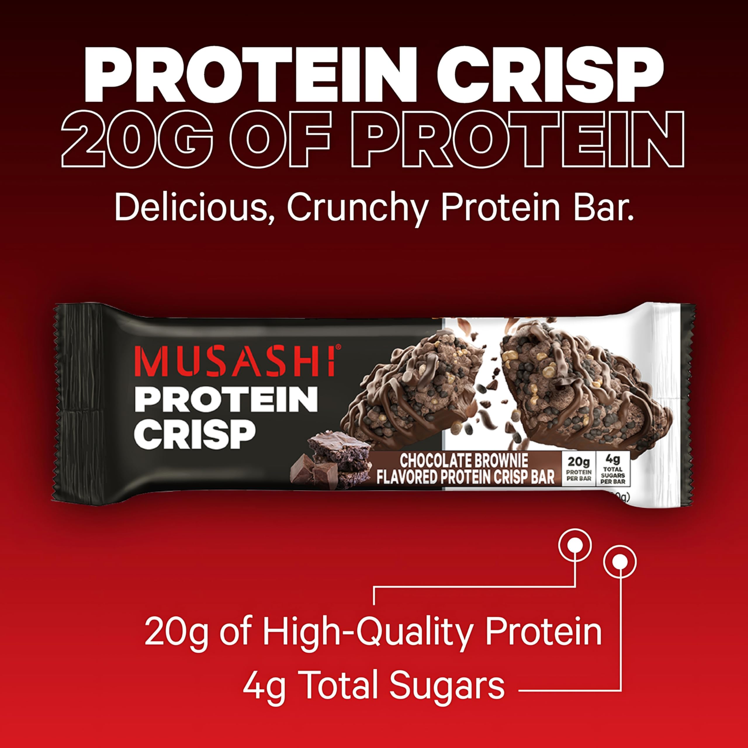 MUSASHI Protein Crisp Bar textura crujiente para snack rápido tras entrenos.